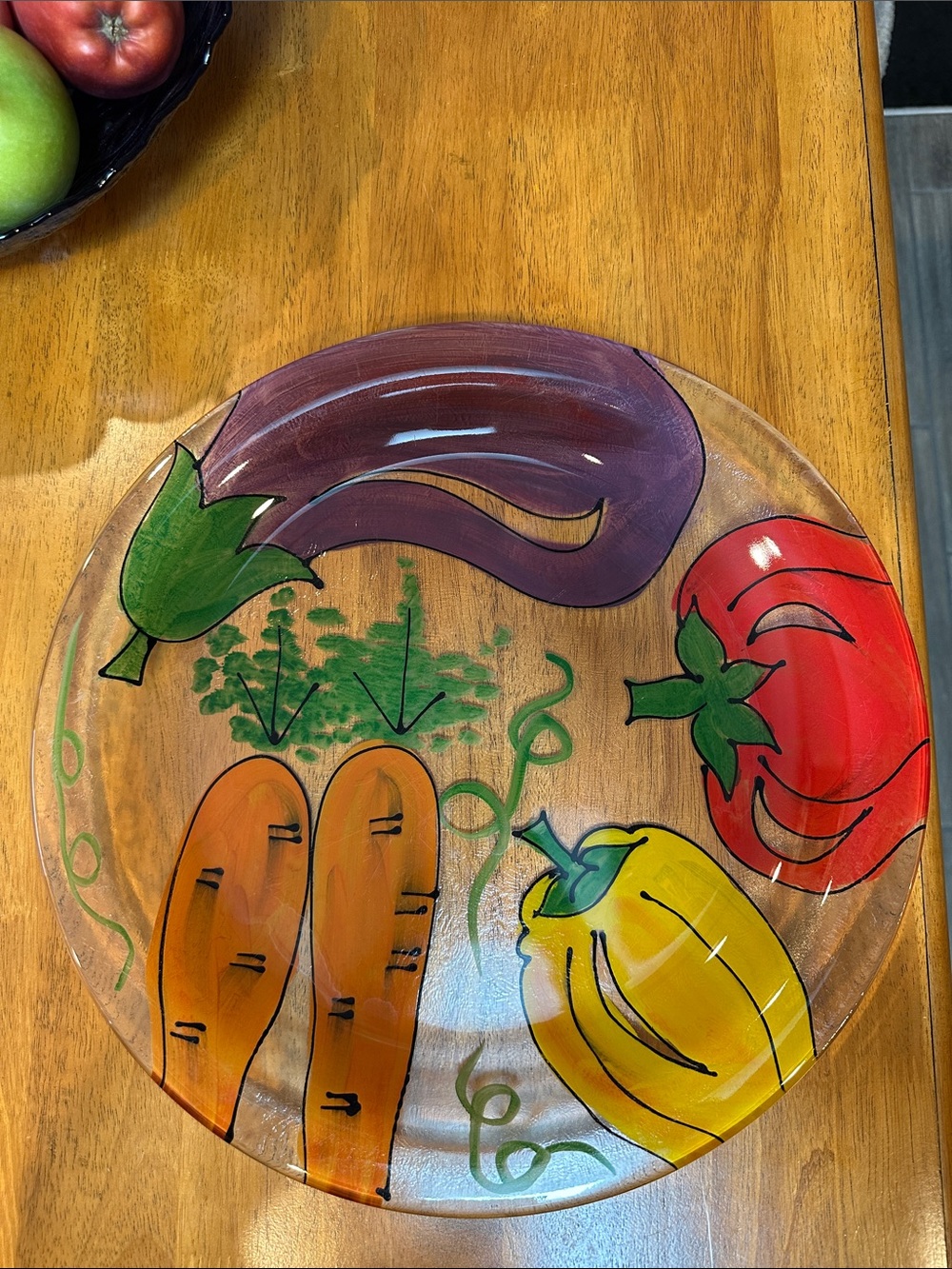 Lori Siebert for Silvestri Hand-Painted Vegetable Glass Serving Plate.